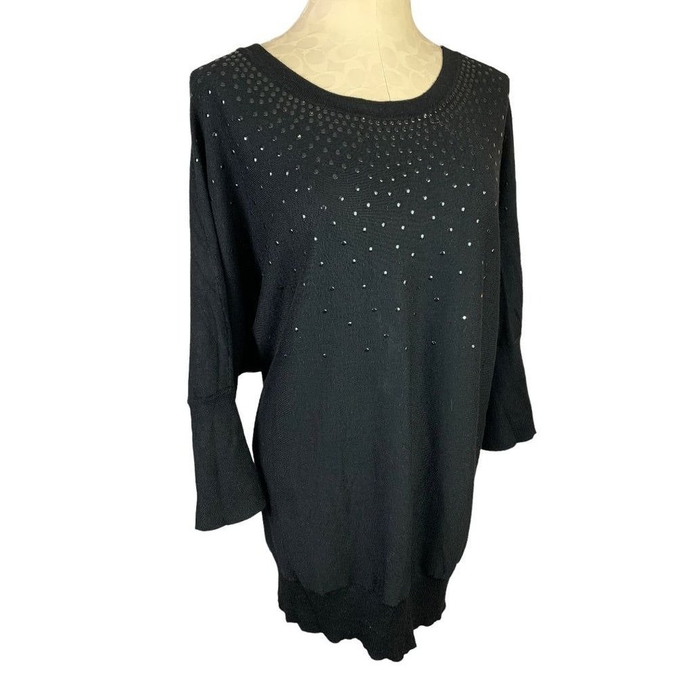 22/24 Lane Bryant Women's Black Studded Pullover Sweater 3/4 Sleeve